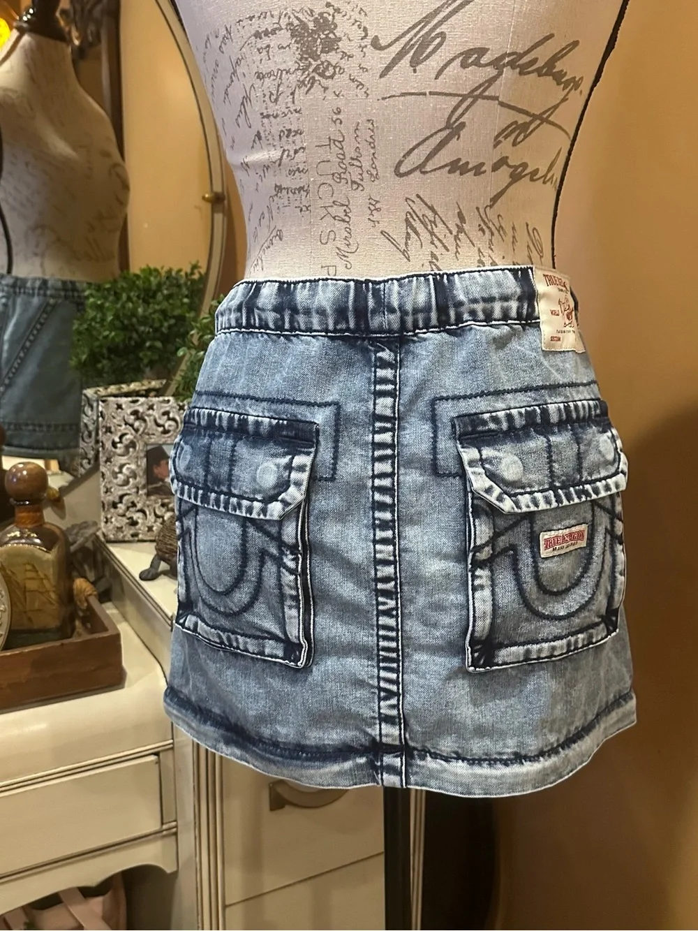 True Religion Y2K detachable convertible washed denim skirt